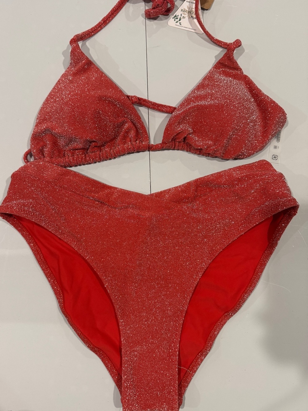 Sparkle Red Triangle Bikini Set - Women's Swimwear